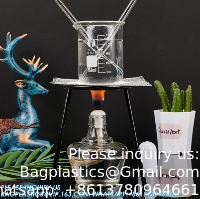 Ensemble de lampes à alcool en verre pour laboratoire Lampes à brûleur d'alcool 150 ml Lampes à alcool en verre et kit de support incluant lampe à alcool, trépied