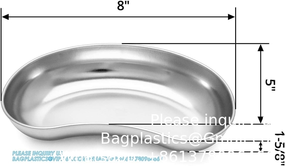 8 pouces plateau de rein en acier inoxydable, bassin d'émésis en forme de rein, instruments de laboratoire dentaire plateaux chirurgicaux, rein métallique