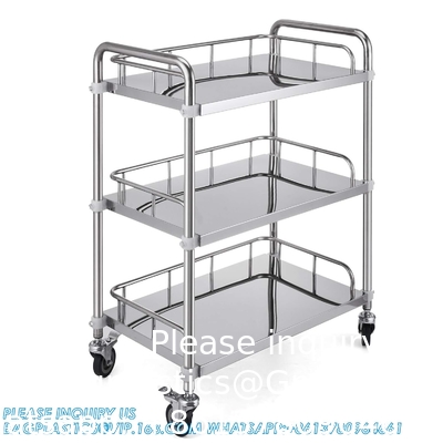 Chariot à roulettes de laboratoire 3 étagères étagère Chariot à roulettes en acier inoxydable de restauration Chariot d'utilité dentaire roue commerciale Dolly
