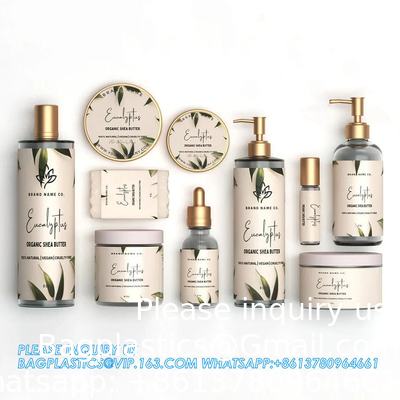 Étiquettes de produit de maquillage de bouteille cosmétique imperméable à l'eau étiquette de pot, logo personnalisé étiquettes en feuille d'or imprimées pour les cosmétiques