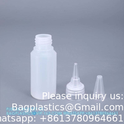 30 ml de bouteille de gouttelette en plastique translucide vide pour les yeux en gros Bouteille de colle en plastique avec pointe