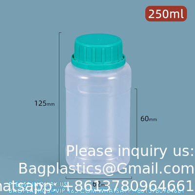 Contenant de stockage de réactif liquide en plastique rond clair de 250 ml Matériau PP de qualité alimentaire Bouteille étanche