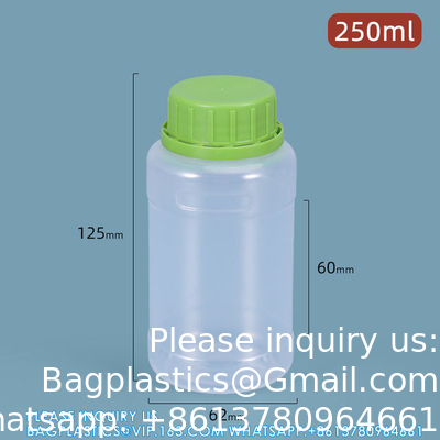 Contenant de stockage de réactif liquide en plastique rond clair de 250 ml Matériau PP de qualité alimentaire Bouteille étanche