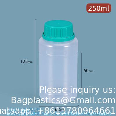 Contenant de stockage de réactif liquide en plastique rond clair de 250 ml Matériau PP de qualité alimentaire Bouteille étanche
