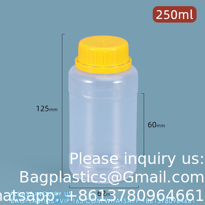 Contenant de stockage de réactif liquide en plastique rond clair de 250 ml Matériau PP de qualité alimentaire Bouteille étanche