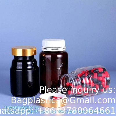 225 ml 300 ml Pilule médicamenteuse Ambre PET Pilule pharmaceutique Capsule Bouteilles de médicament avec couvercle anti-tamper