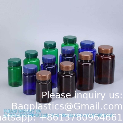 225 ml 300 ml Pilule médicamenteuse Ambre PET Pilule pharmaceutique Capsule Bouteilles de médicament avec couvercle anti-tamper