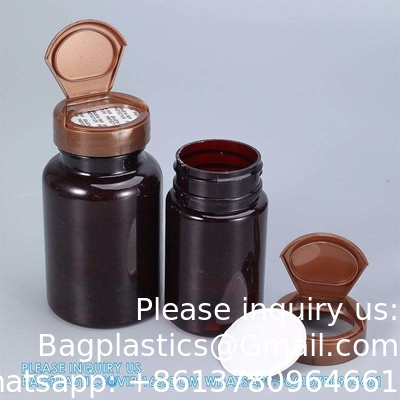 225 ml 300 ml Pilule médicamenteuse Ambre PET Pilule pharmaceutique Capsule Bouteilles de médicament avec couvercle anti-tamper