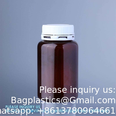 225 ml 300 ml Pilule médicamenteuse Ambre PET Pilule pharmaceutique Capsule Bouteilles de médicament avec couvercle anti-tamper