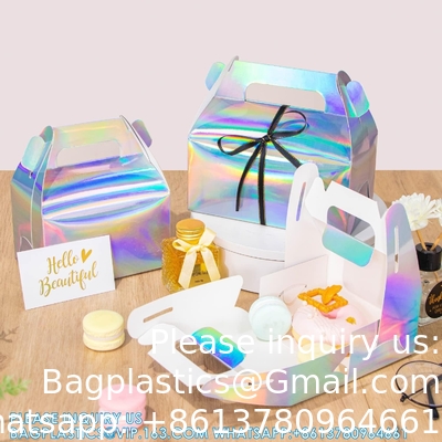 Boîte cadeau holographique gâteau bonbons biscuits emballage carton portable pour les mariages et les anniversaires