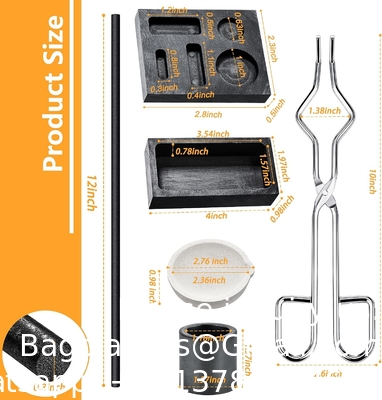 Kit de coulée pour la fusion à la torche de graphite, comprenant 2 bâtons de mélange pour le crucible de graphite, moule de coulée de graphite 5 en 1 graphite