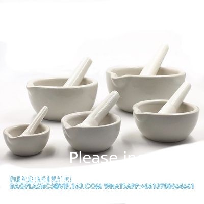Porcelaine Mortar &amp; Pestle Set, 9 oz (275 ml) - Surface de meulage non glacée - Excellent pour la cuisine ou le laboratoire