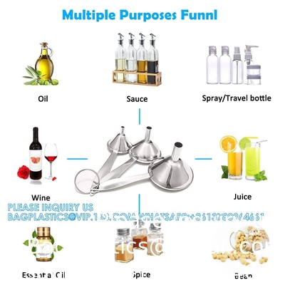 Fongieux pour le remplissage de bouteilles, 3 pièces de fongieux de cuisine en acier inoxydable avec poignée longue, mini-fongieux en métal de qualité alimentaire