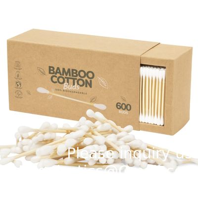 Écouvillons de coton biologique 600 packs - Écouvillons de coton végétalien biodégradables en bambou avec emballage à base de plantes, écouvillons d'oreille en bois