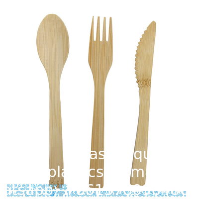 Un ensemble de couverts jetables en bois de bambou 100% naturel, écologique, biodégradable et compostable