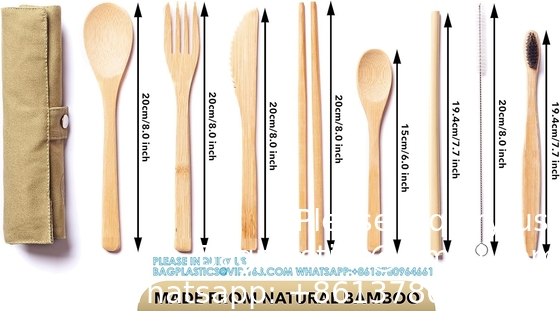 Un ensemble de couverts jetables en bois de bambou 100% naturel, écologique, biodégradable et compostable