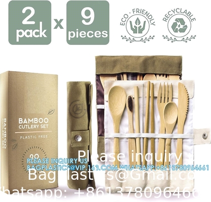 Un ensemble de couverts jetables en bois de bambou 100% naturel, écologique, biodégradable et compostable