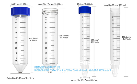 Tubes centrifugeuses de 15 ml, tubes coniques stériles 50 PCS, polypropylène, bouchons à vis étanches, récipient en plastique
