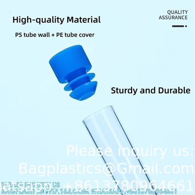 12*100mm Ronde fond tube à essai en plastique Tubes à échantillon avec vis Laboratoire fournisseur de laboratoire Tubes à essai en plastique avec bouchon