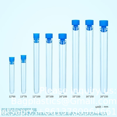 12*100mm Ronde fond tube à essai en plastique Tubes à échantillon avec vis Laboratoire fournisseur de laboratoire Tubes à essai en plastique avec bouchon