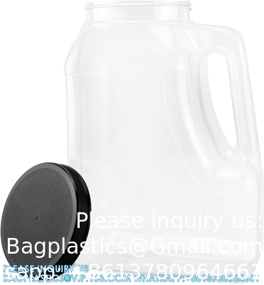 Bouteilles de 1,25 litre avec poignée et couvercle étanche - Conteneurs de stockage vides carrés et pots - Bouteilles à large bouche de 1,25 litre