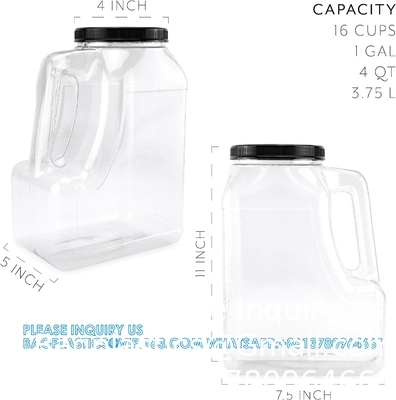 Bouteilles de 1,25 litre avec poignée et couvercle étanche - Conteneurs de stockage vides carrés et pots - Bouteilles à large bouche de 1,25 litre