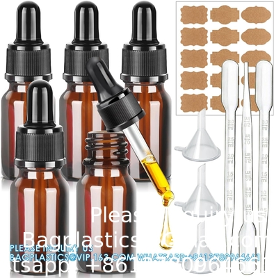Bouteilles à goutte à goutte 5 PCS Bouteille à goutte à goutte Amber avec entonnoirs et pipettes de transfert, Bouteilles de teinture en verre avec goutte à goutte 10 ml