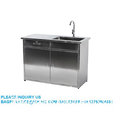 Fabrique de fournitures de meubles de laboratoire personnalisé laboratoire métal en acier inoxydable robinet simple évier avec deux portes armoire