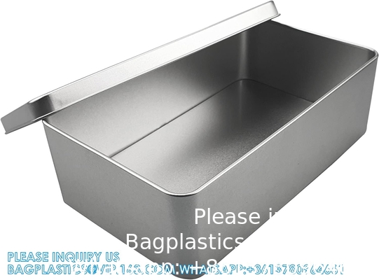 Couvercles de boîtes en fer blanc en métal argenté - Grand conteneur, support pour les clés de voiture, biscuits, étui à crayon, 8,2 x 4,7 x 2,4 pouces
