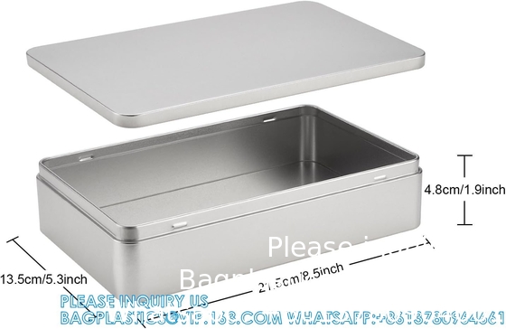 8.5 par 5,3 par 1,9 pouces argent rectangulaire boîte d'étain vide conteneurs, cadeau, bijoux et stockage kit d'étain, organisateur à domicile
