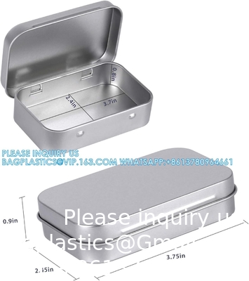 Boîtes en métal rectangulaires vides à charnière - Paquet de 40 boîtes mini argentées portables