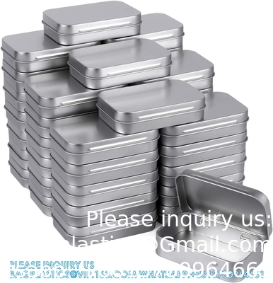 Boîtes en métal rectangulaires vides à charnière - Paquet de 40 boîtes mini argentées portables