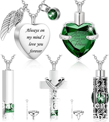 Collier d'urne pour les cendres Souvenir Cremation Croix de cœur Bijoux cubes pour les cendres Médaillon commémoratif en acier inoxydable