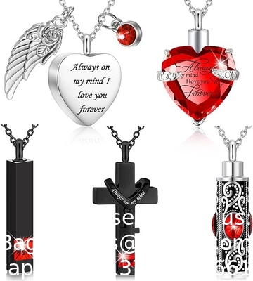 Collier d'urne pour les cendres Souvenir Cremation Croix de cœur Bijoux cubes pour les cendres Médaillon commémoratif en acier inoxydable
