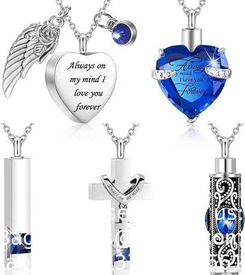 Collier d'urne pour les cendres Souvenir Cremation Croix de cœur Bijoux cubes pour les cendres Médaillon commémoratif en acier inoxydable