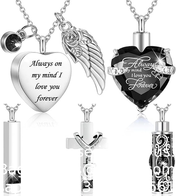 Collier d'urne pour les cendres Souvenir Cremation Croix de cœur Bijoux cubes pour les cendres Médaillon commémoratif en acier inoxydable