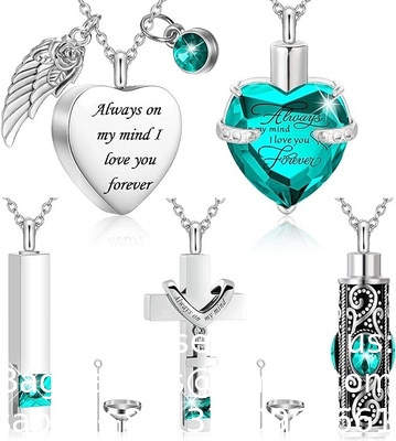 Collier d'urne pour les cendres Souvenir Cremation Croix de cœur Bijoux cubes pour les cendres Médaillon commémoratif en acier inoxydable