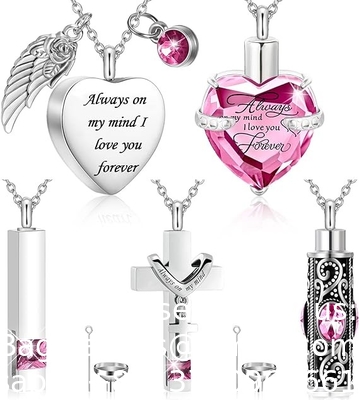 Collier d'urne pour les cendres Souvenir Cremation Croix de cœur Bijoux cubes pour les cendres Médaillon commémoratif en acier inoxydable