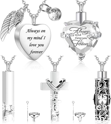 Collier d'urne pour les cendres Souvenir Cremation Croix de cœur Bijoux cubes pour les cendres Médaillon commémoratif en acier inoxydable