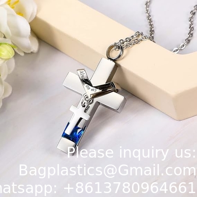 Collier d'urne pour les cendres Souvenir Cremation Croix de cœur Bijoux cubes pour les cendres Médaillon commémoratif en acier inoxydable
