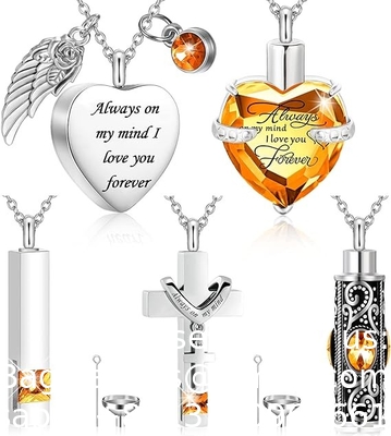 Collier d'urne pour les cendres Souvenir Cremation Croix de cœur Bijoux cubes pour les cendres Médaillon commémoratif en acier inoxydable