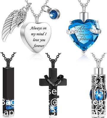 Collier d'urne pour les cendres Souvenir Cremation Croix de cœur Bijoux cubes pour les cendres Médaillon commémoratif en acier inoxydable