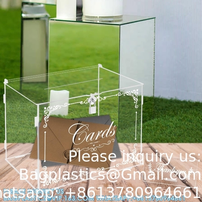 Boîte de cartes de mariage en acrylique boîte de cadeau de courrier, boîte de carte transparente boîtes d'enveloppe de grande lettre avec serrure et fente