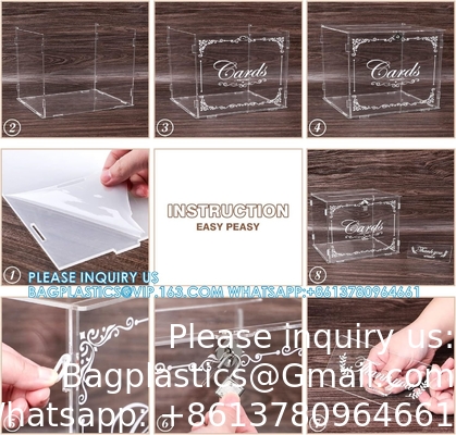 Boîte de cartes de mariage en acrylique boîte de cadeau de courrier, boîte de carte transparente boîtes d'enveloppe de grande lettre avec serrure et fente