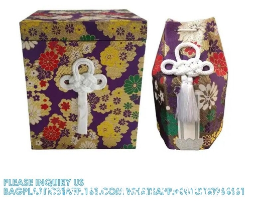 Urne funéraire japonaise en bois Boîte à os et sac avec motif de fleur Souvenir funéraire Boîte à cendres et sac à os