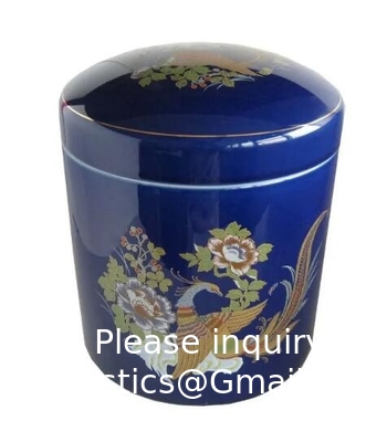 fournitures funéraires japonaises de haute qualité souvenir de paon urne en porcelaine bleue urne funéraire incinération urne commémorative de cendres