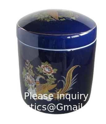 fournitures funéraires japonaises de haute qualité souvenir de paon urne en porcelaine bleue urne funéraire incinération urne commémorative de cendres