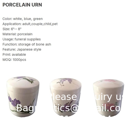 fournitures funéraires japonaises de haute qualité souvenir de paon urne en porcelaine bleue urne funéraire incinération urne commémorative de cendres