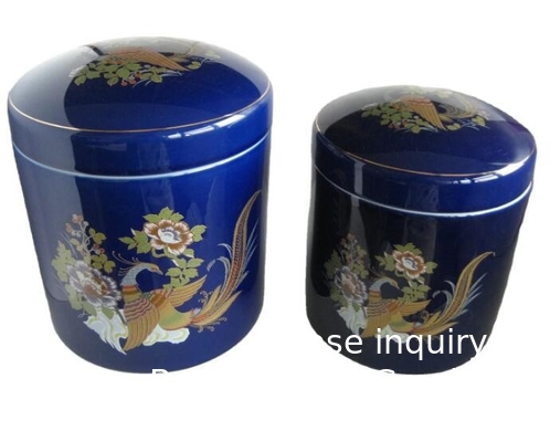 fournitures funéraires japonaises de haute qualité souvenir de paon urne en porcelaine bleue urne funéraire incinération urne commémorative de cendres