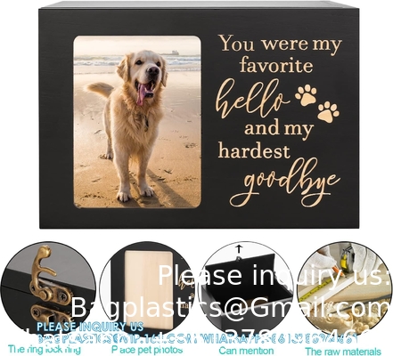 Urnes commémoratives pour animaux de compagnie pour cendres de chiens ou de chats, urnes de crémation funéraire en bois avec cadre photo, souvenir commémoratif
